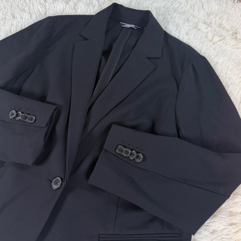Lands' End Womens 16W Black Blazer Jacket Button Front Corpcore Office‎ Preppy